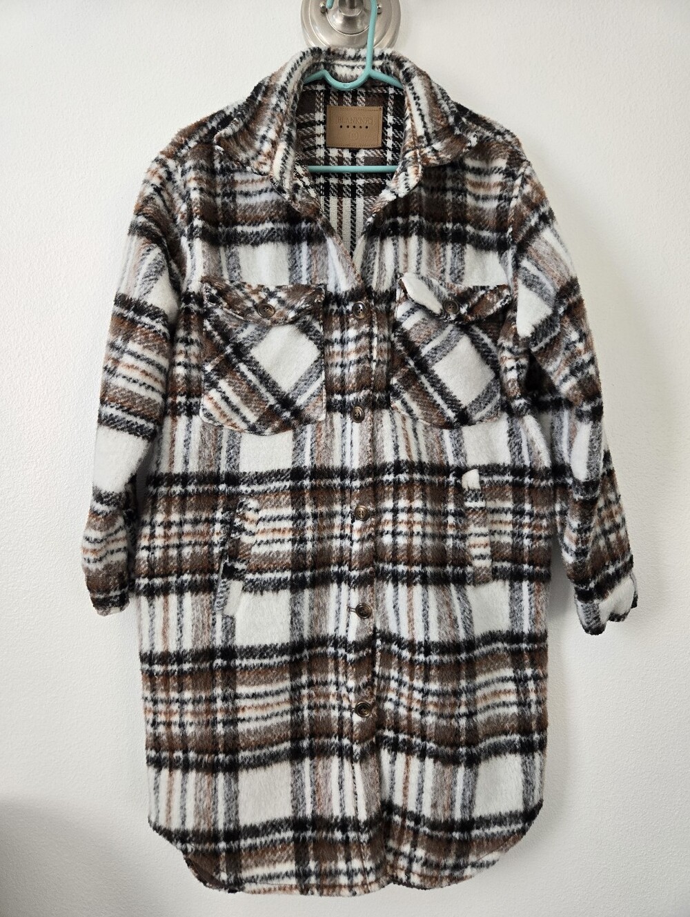 Blank NYC Brown & White Plaid Utility Shacket SZ M